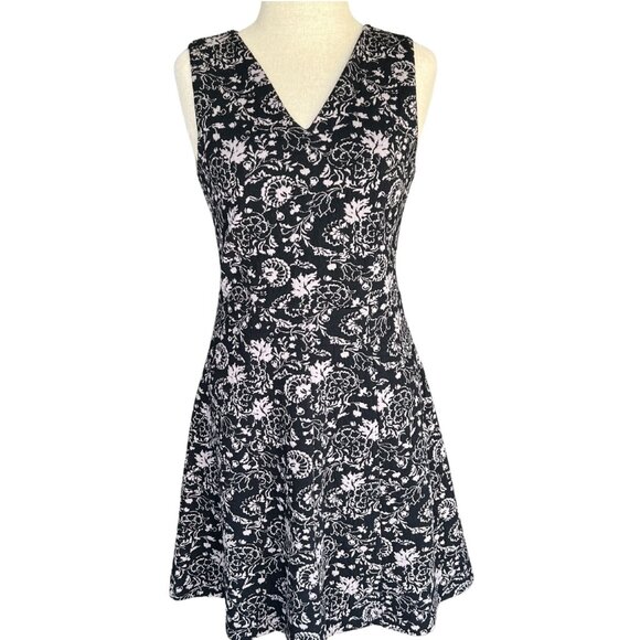 Loft Tank Dress Black/Grey Floral Thick Fabric Size 4 A-Line Zip Cocktail Formal - Picture 1 of 7